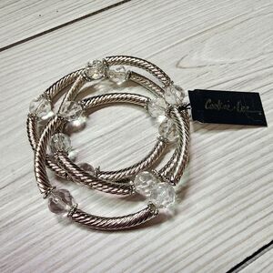 Cookie Lee Silver and Clear Beaded Stretch Bracelet Set Of 3 #25949 NWT